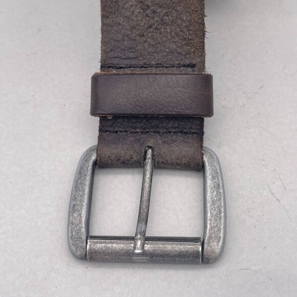 Men's Leather Belt Silver Tone Buckle Distressed Brown 44 Inches End to End - Picture 3 of 6